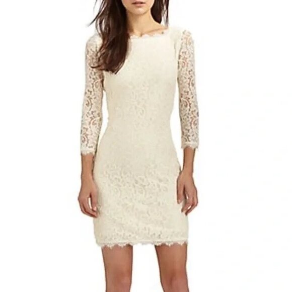 DIANE VON FURSTENBERG Zarita Lace Sheath Dress Cream DVF - Picture 1 of 7